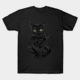 Black Cat Stern In Pockets Cats T-Shirt